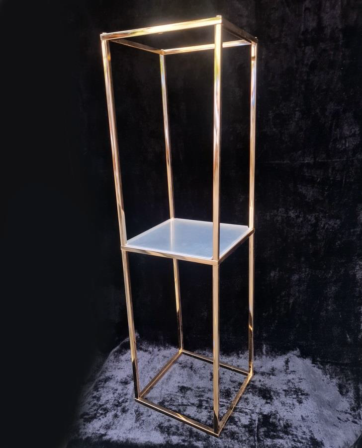 Modern metal stand with clear acrylic shelf for display