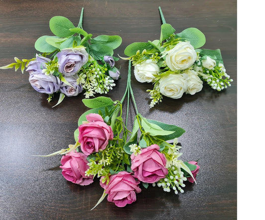 Artificial 7 Big & Small Rose Bunch + Fillers