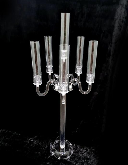 Tall acrylic candle stand holding 6 taper candles