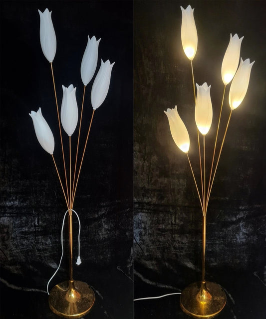 LED bud lily flowers softly glowing on a sleek metal stand