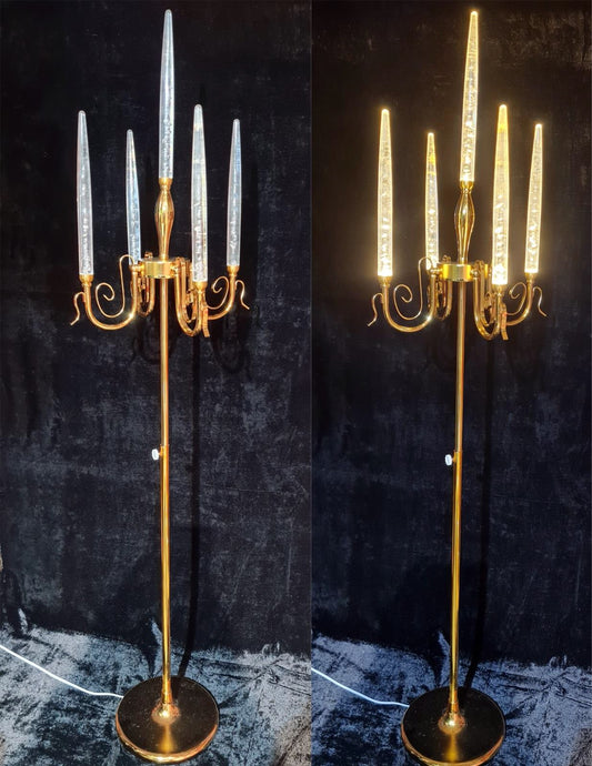 LED acrylic candle centerpiece with 5 lights on a black metal stand