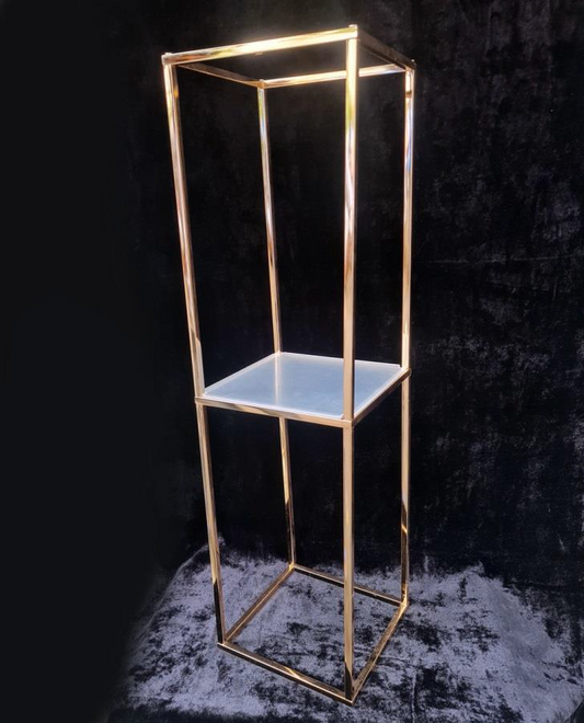 Modern metal stand with clear acrylic shelf for display